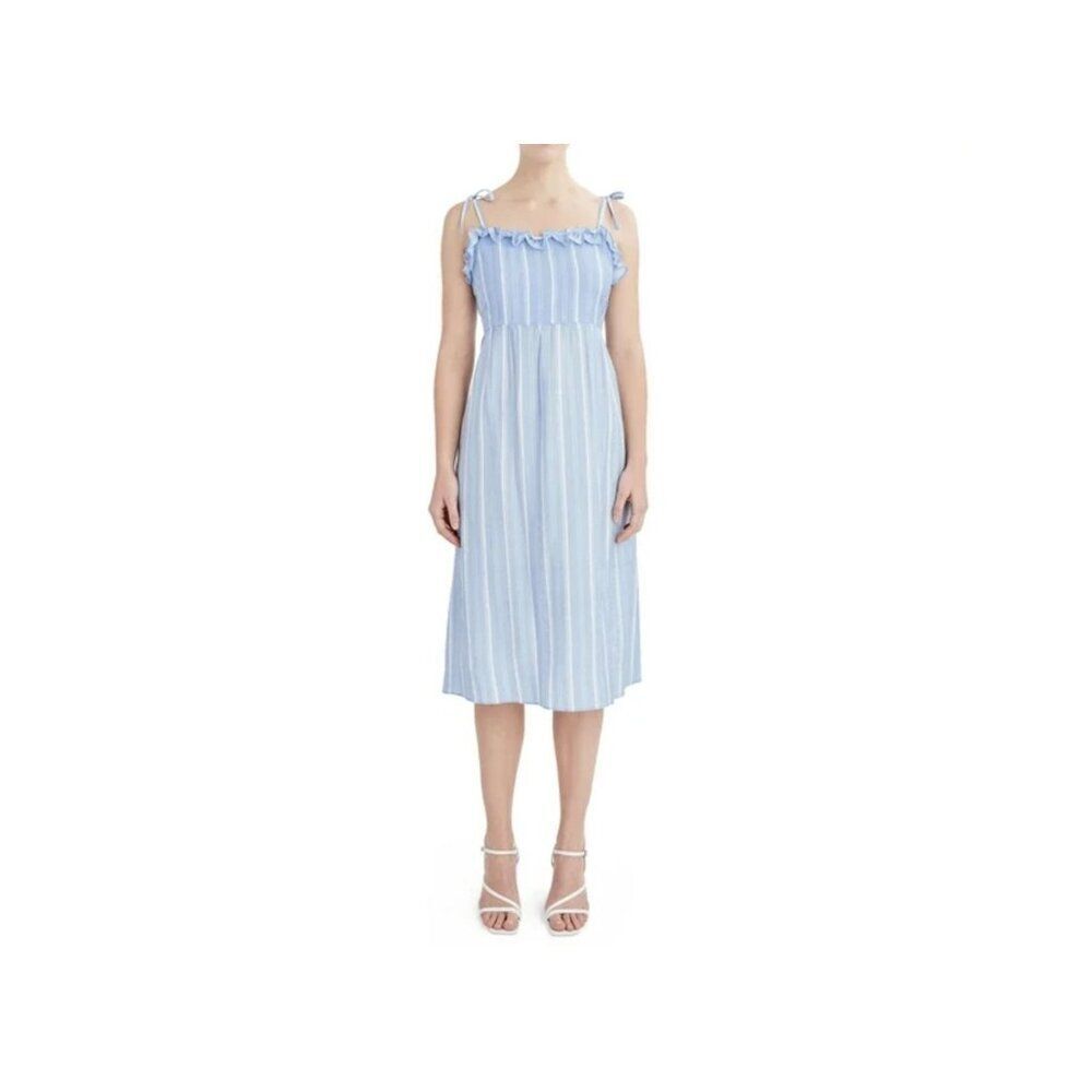 BCBGParis XL Carolina Blue Tank Dress Striped Tie Sleeve Ruffles Summer Sundress